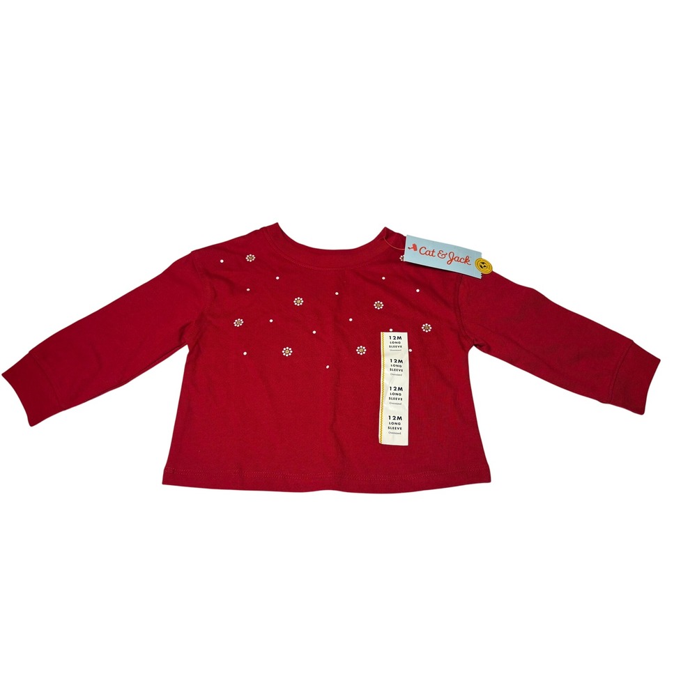 Cat & Jack NWT Baby Girls Red Floral Long Sleeve T-Shirt 12M